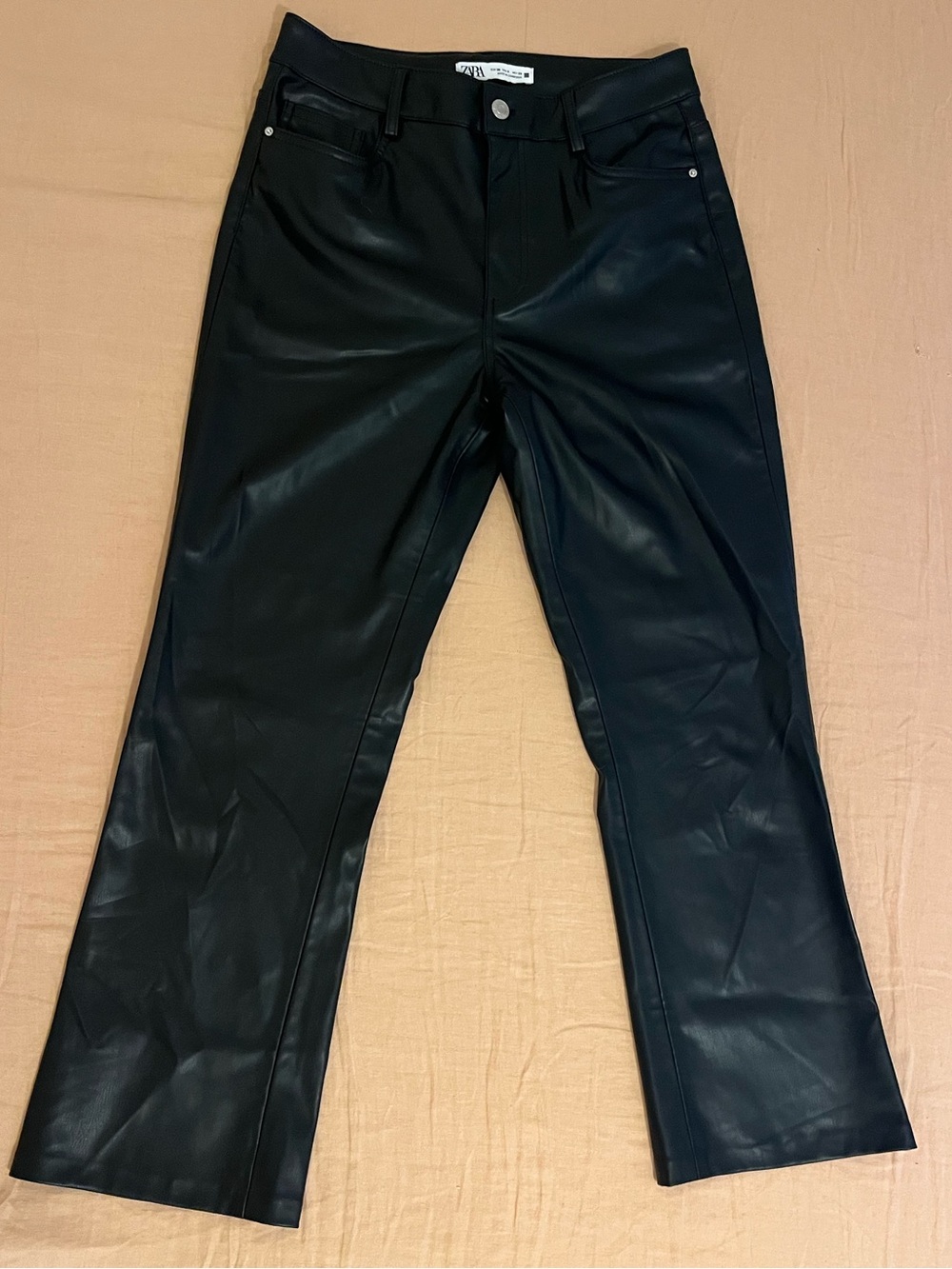 Zara Black Faux Leather Cropped Pants